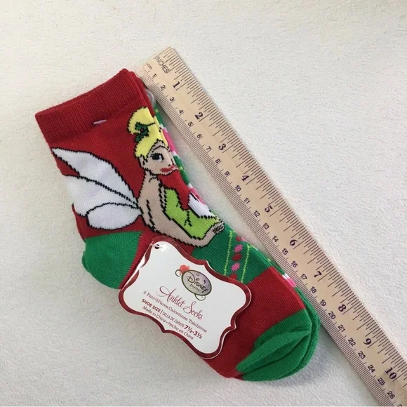 ✨🎄 2 Pairs of Disney Fairies Tinker Bell Christmas Anklet Socks, NWT 🎄✨ - Picture 4 of 11